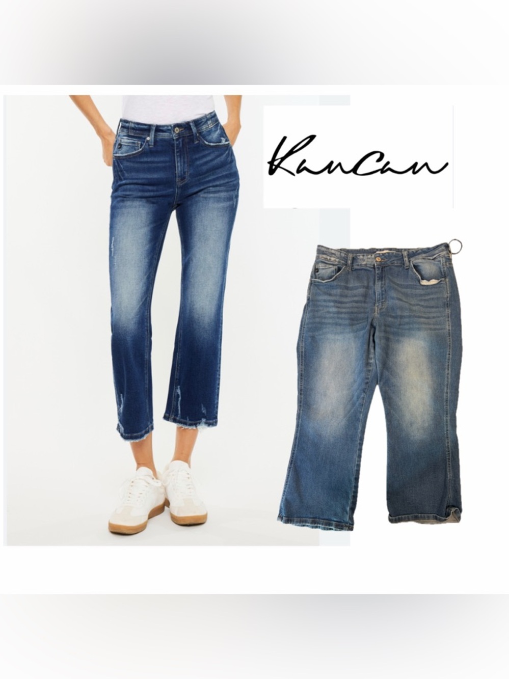 KanCan Dark & Light Blue Cropped‎ Straight Jeans